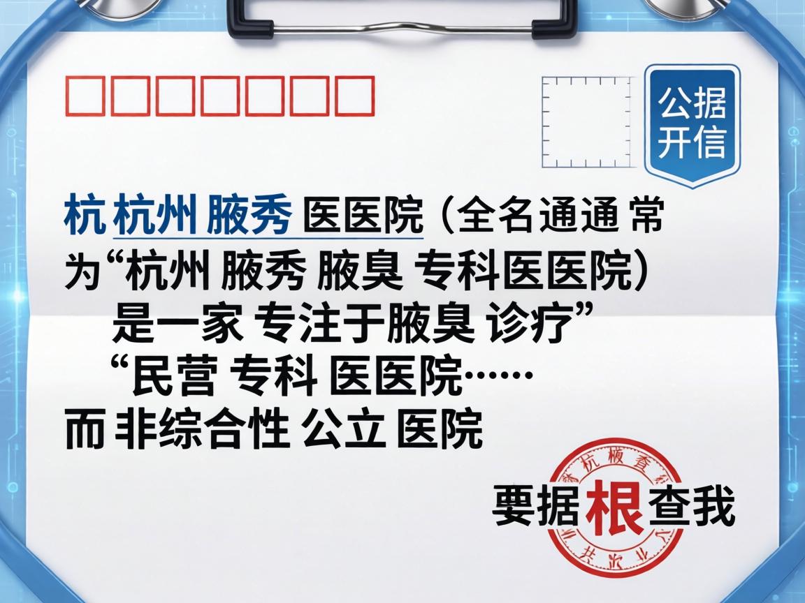 根据我查到的公开信息，杭州腋秀医院（全名通常为杭州腋秀腋臭专科医院）是一家专注于腋臭诊疗的民营专科医院，而非综合性公立医院