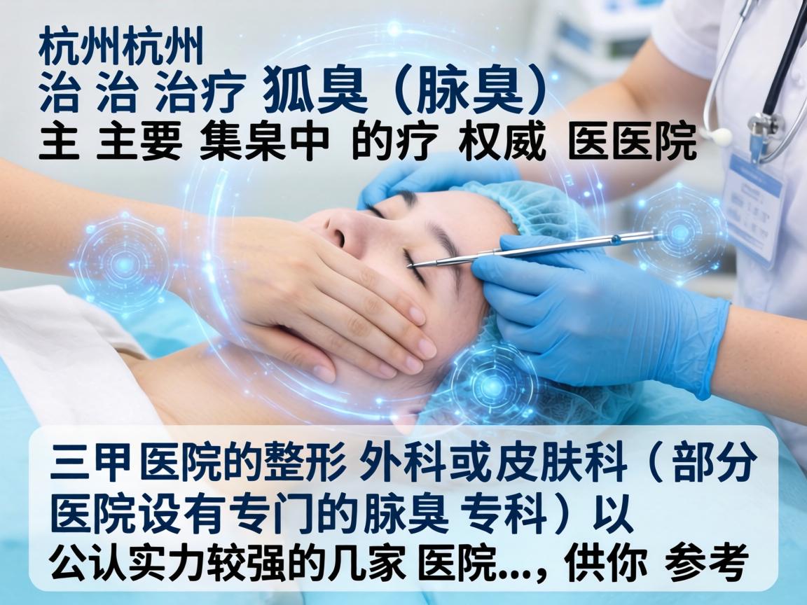 在杭州,治疗狐臭(腋臭)的权威医院主要集中在三甲医院的整形外科或皮肤科(部分医院设有专门的腋臭专科)以下是公认实力较强的几家医院,供你参考 在杭州,治疗狐臭(腋臭)的权威医院主要集中在三甲医院的整形外科或皮肤科(部分医院设有专门的腋臭专科)以下是公认实力较强的几家医院,供你参考
