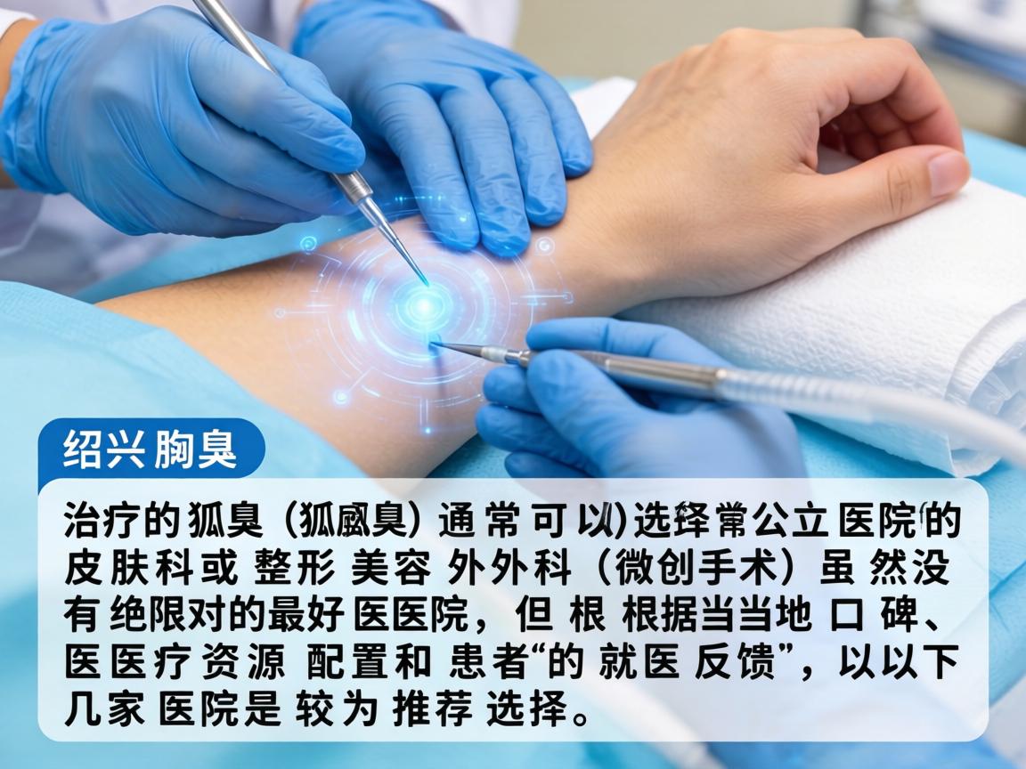 在绍兴,治疗腋臭(狐臭)通常可以选择公立医院的皮肤科或整形美容外科(微创手术)虽然没有绝对的最好医院,但根据当地口碑、医疗资源配置和患者的就医反馈,以下几家医院是较为推荐的选择 在绍兴,治疗腋臭(狐臭)通常可以选择公立医院的皮肤科或整形美容外科(微创手术)虽然没有绝对的最好医院,但根据当地口碑、医疗资源配置和患者的就医反馈,以下几家医院是较为推荐的选择