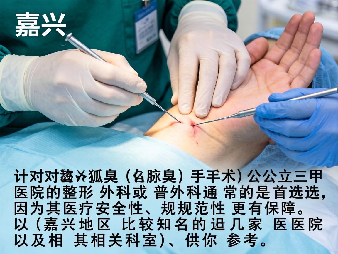 在嘉兴，针对狐臭（腋臭）手术，公立三甲医院的整形外科或普外科通常是首选，因为其医疗安全性和规范性更有保障。以下是嘉兴地区比较知名的几家医院及其相关科室，供你参考