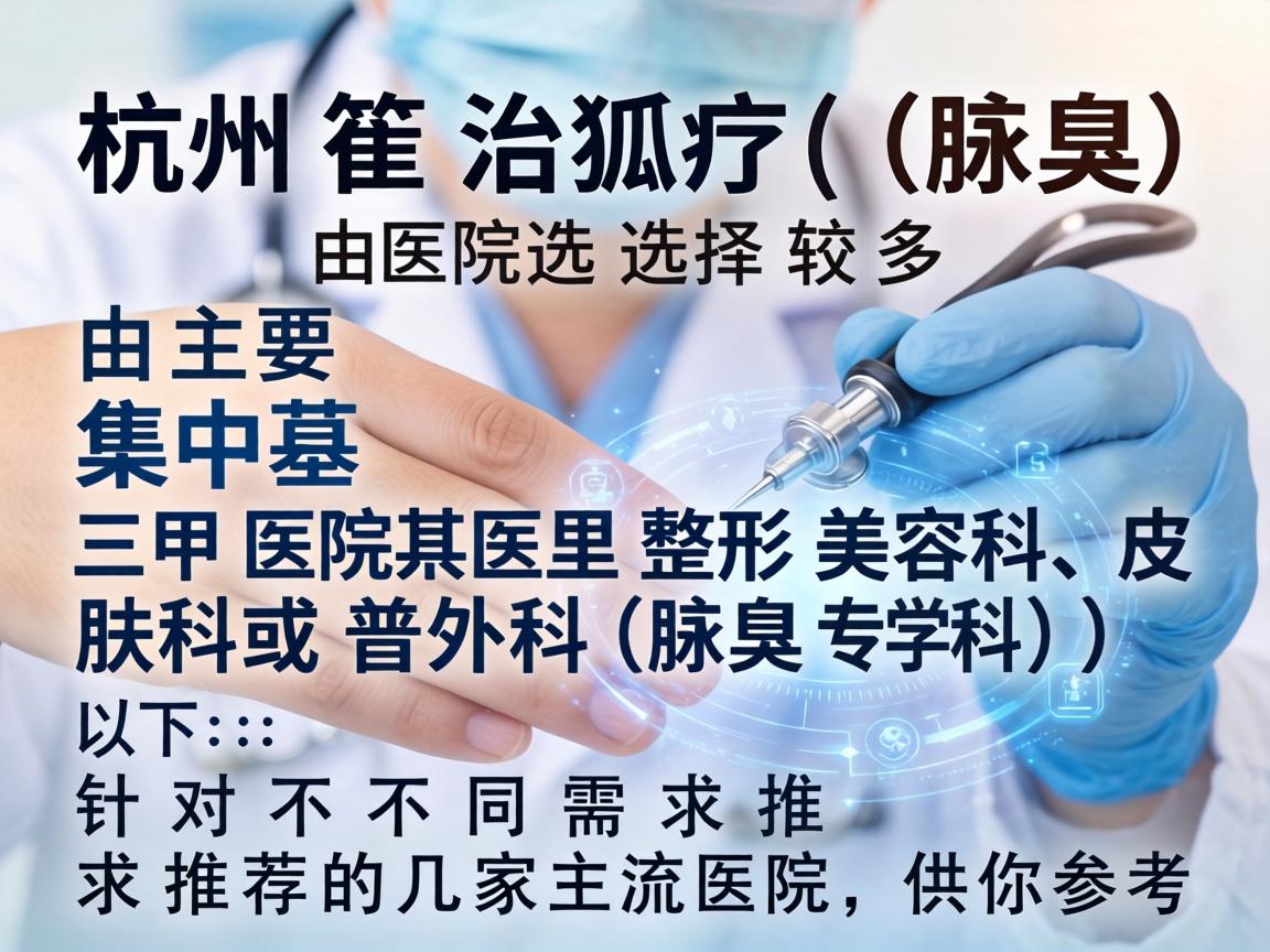 在杭州，治疗狐臭（腋臭）的医院选择较多，主要集中在三甲医院的整形美容科、皮肤科或普外科（腋臭专科）以下是针对不同需求推荐的几家主流医院，供你参考