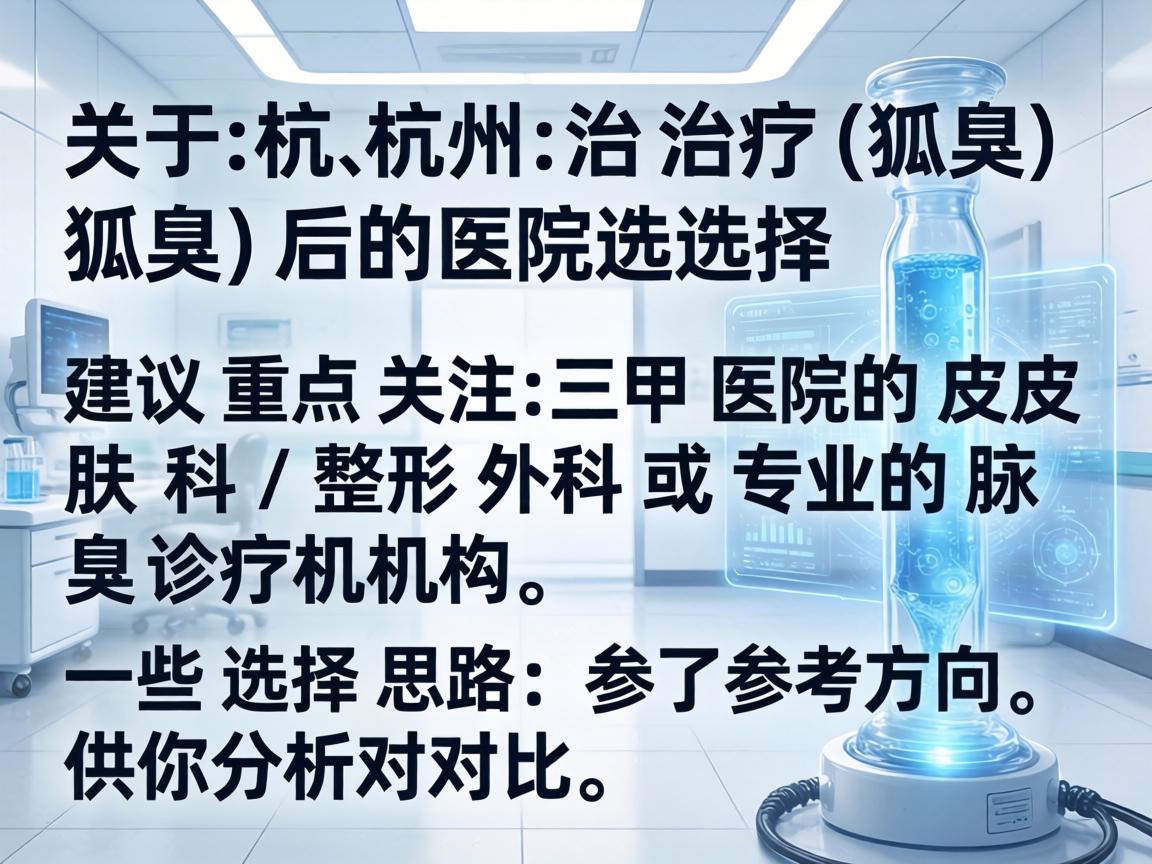 关于杭州治疗狐臭(腋臭)的医院选择,建议重点关注三甲医院的皮肤科/整形外科或专业的腋臭诊疗机构。以下是一些选择思路和参考方向,供你分析对比 关于杭州治疗狐臭(腋臭)的医院选择,建议重点关注三甲医院的皮肤科/整形外科或专业的腋臭诊疗机构。以下是一些选择思路和参考方向,供你分析对比
