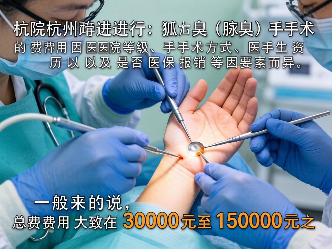 在杭州进行狐臭（腋臭）手术的费用因医院等级、手术方式、医生资历以及是否医保报销等因素而异。一般来说，总费用大致在 3000元至15000元 之间