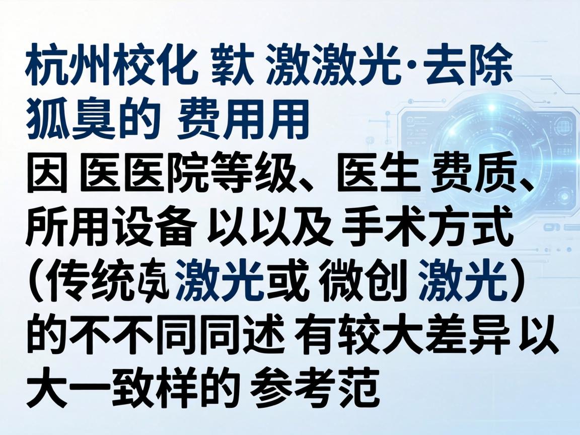 在杭州，激光去除狐臭的费用因医院等级、医生资质、所用设备以及手术方式（传统激光或微创激光）的不同而有较大差异。以下是大致的参考范围
