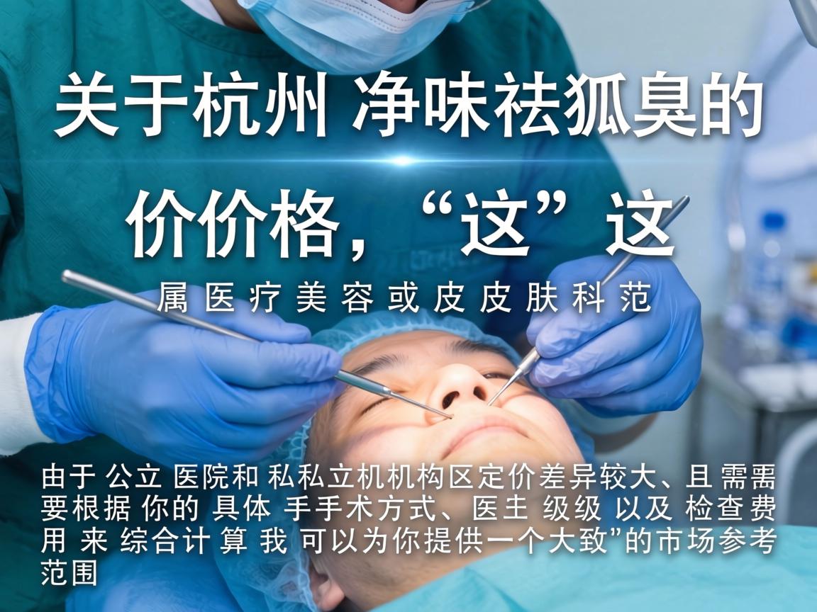 关于杭州净味祛狐臭的价格,这属于医疗美容或皮肤科范畴。由于公立医院和私立机构的定价差异较大,且需要根据你的具体手术方式、医生级别以及检查费用来综合计算。我可以为你提供一个大致的市场参考范围 关于杭州净味祛狐臭的价格,这属于医疗美容或皮肤科范畴。由于公立医院和私立机构的定价差异较大,且需要根据你的具体手术方式、医生级别以及检查费用来综合计算。我可以为你提供一个大致的市场参考范围
