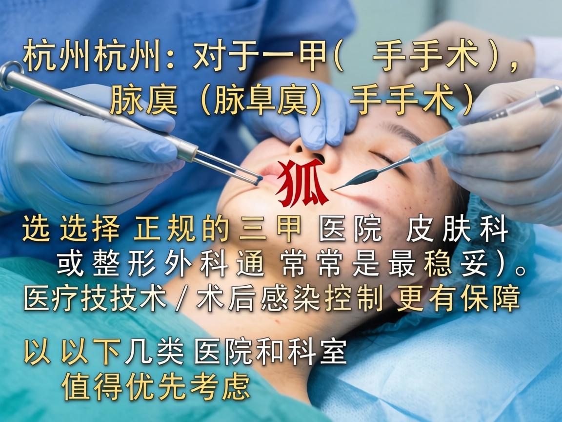 在杭州,对于狐臭(腋臭)手术,选择正规的三甲医院皮肤科或整形外科通常是最稳妥的,医疗技术和术后感染控制更有保障。以下几类医院和科室值得优先考虑 在杭州,对于狐臭(腋臭)手术,选择正规的三甲医院皮肤科或整形外科通常是最稳妥的,医疗技术和术后感染控制更有保障。以下几类医院和科室值得优先考虑