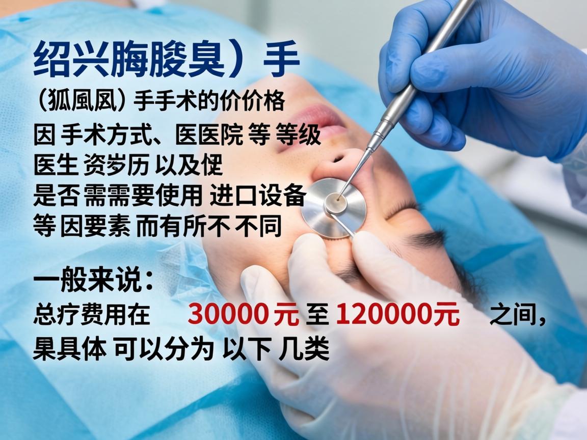 在绍兴,腋臭(狐臭)手术的价格因手术方式、医院等级、医生资历以及是否需要使用进口设备等因素而有所不同。一般来说,总费用在 3000元至12000元 之间,具体可以分为以下几类 在绍兴,腋臭(狐臭)手术的价格因手术方式、医院等级、医生资历以及是否需要使用进口设备等因素而有所不同。一般来说,总费用在 3000元至12000元 之间,具体可以分为以下几类