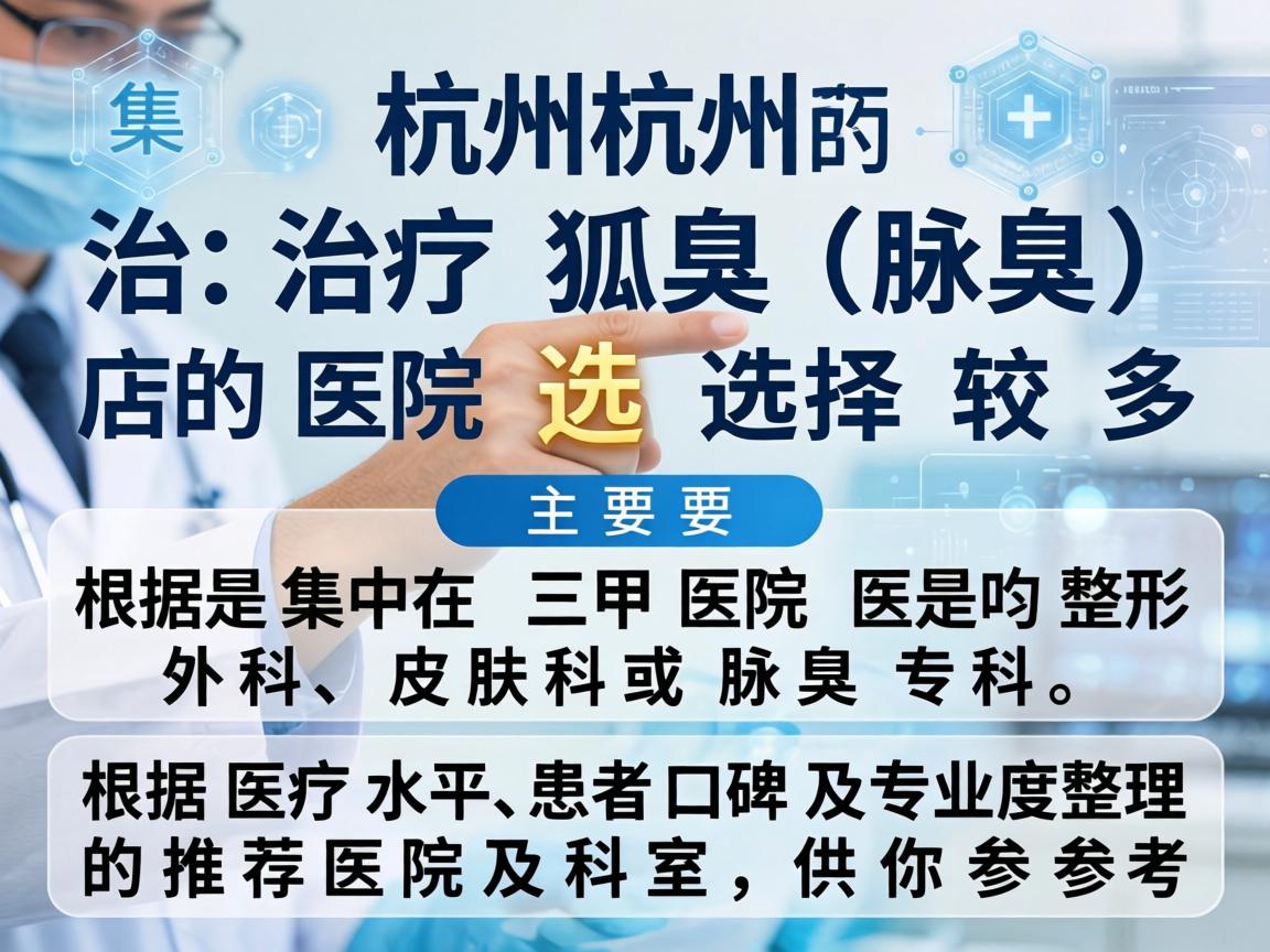 在杭州,治疗狐臭(腋臭)的医院选择较多,主要集中在三甲医院的整形外科、皮肤科或腋臭专科。以下是根据医疗水平、患者口碑及专业度整理的推荐医院及科室,供你参考 在杭州,治疗狐臭(腋臭)的医院选择较多,主要集中在三甲医院的整形外科、皮肤科或腋臭专科。以下是根据医疗水平、患者口碑及专业度整理的推荐医院及科室,供你参考