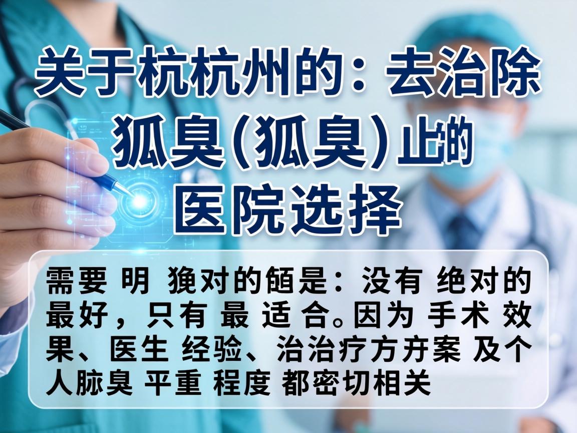 关于杭州去除狐臭（腋臭）的医院选择，需要明确的是，没有绝对的最好，只有最适合。因为手术效果、医生经验、治疗方案及个人腋臭严重程度都密切相关