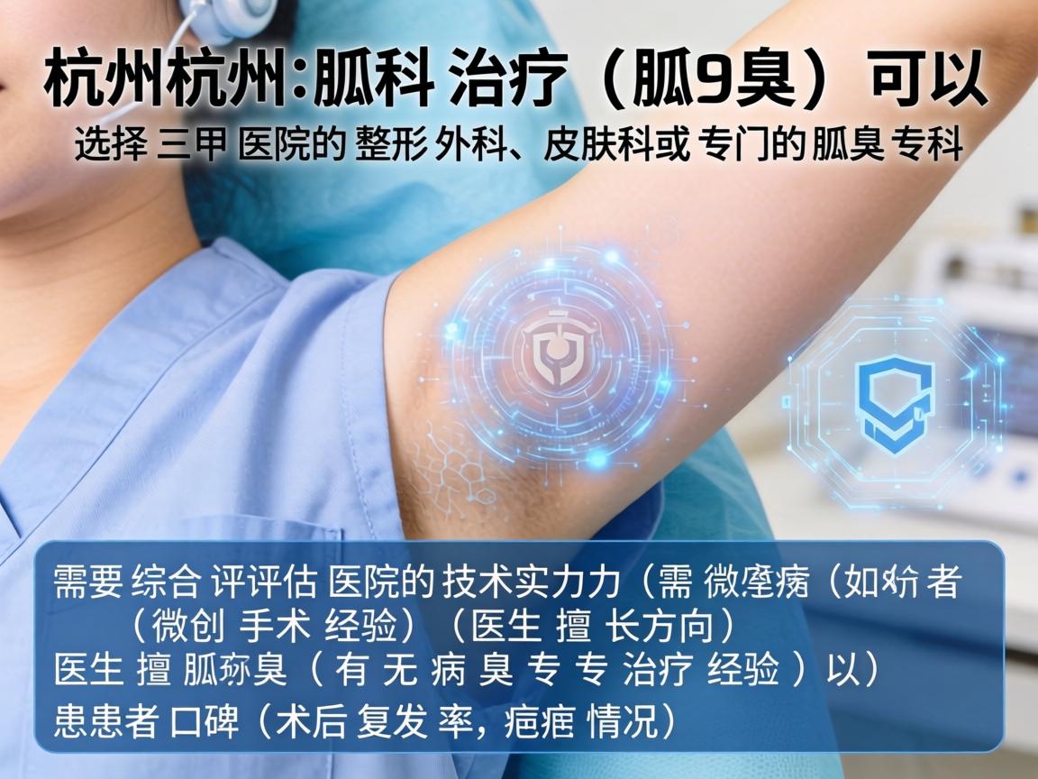 在杭州,治疗狐臭(腋臭)可以选择三甲医院的整形外科、皮肤科或专门的腋臭专科。需要综合评估医院的技术实力(如微创手术经验)医生擅长方向(如有无腋臭专病治疗经验)以及患者口碑(术后复发率和疤痕情况) 在杭州,治疗狐臭(腋臭)可以选择三甲医院的整形外科、皮肤科或专门的腋臭专科。需要综合评估医院的技术实力(如微创手术经验)医生擅长方向(如有无腋臭专病治疗经验)以及患者口碑(术后复发率和疤痕情况)