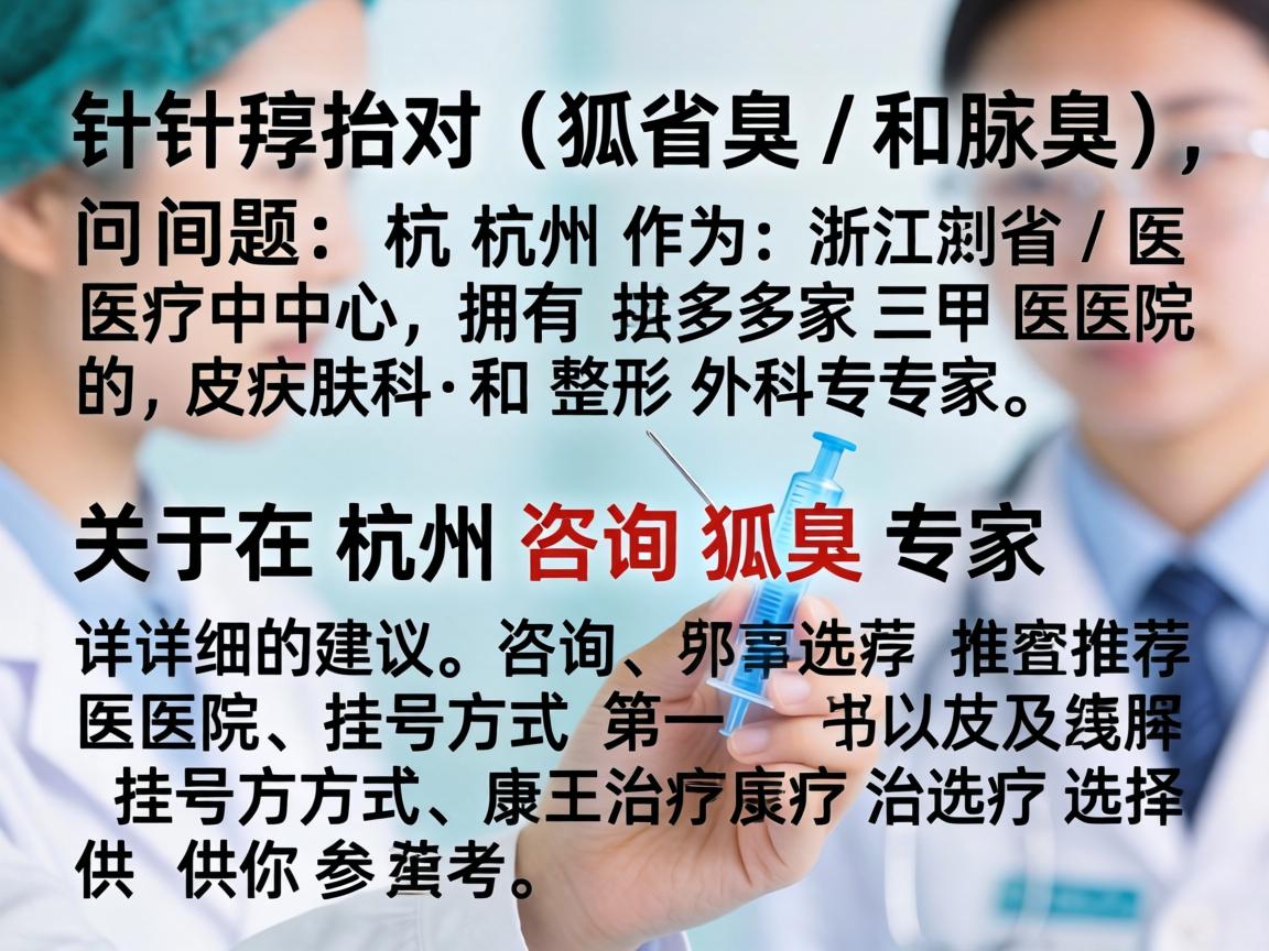 针对狐臭（腋臭）问题，杭州作为浙江省的医疗中心，拥有多家三甲医院的皮肤科和整形外科专家。以下是关于在杭州咨询狐臭专家的详细建议，涵盖推荐医院、挂号方式及治疗选择，供你参考