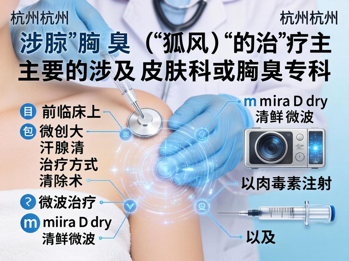 在杭州，腋臭（狐臭）的治疗主要涉及皮肤科或腋臭专科。目前临床上主流的治疗方式包括微创大汗腺清除术、微波治疗（如miraDry清新微波）以及肉毒素注射