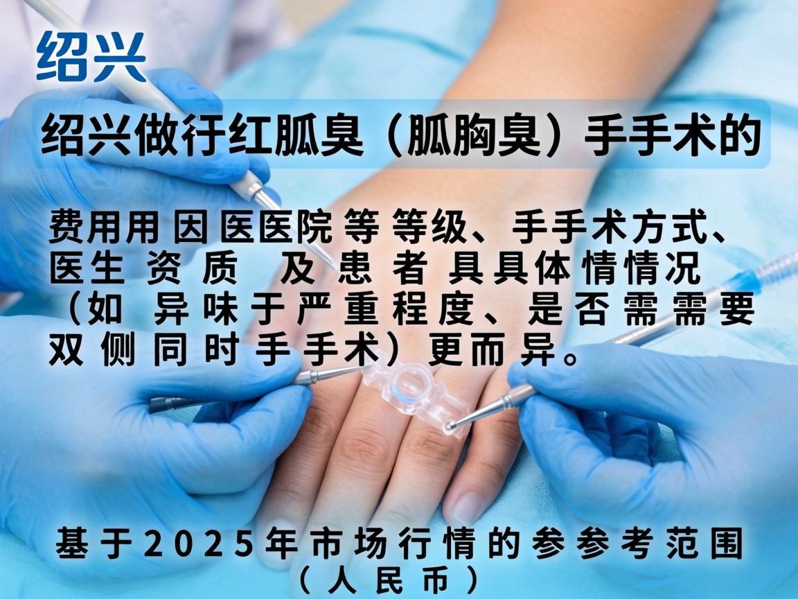 在绍兴做狐臭(腋臭)手术的费用因医院等级、手术方式、医生资质及患者具体情况(如异味严重程度、是否需要双侧同时手术)而异。以下是基于2025年市场行情的参考范围(人民币) 在绍兴做狐臭(腋臭)手术的费用因医院等级、手术方式、医生资质及患者具体情况(如异味严重程度、是否需要双侧同时手术)而异。以下是基于2025年市场行情的参考范围(人民币)