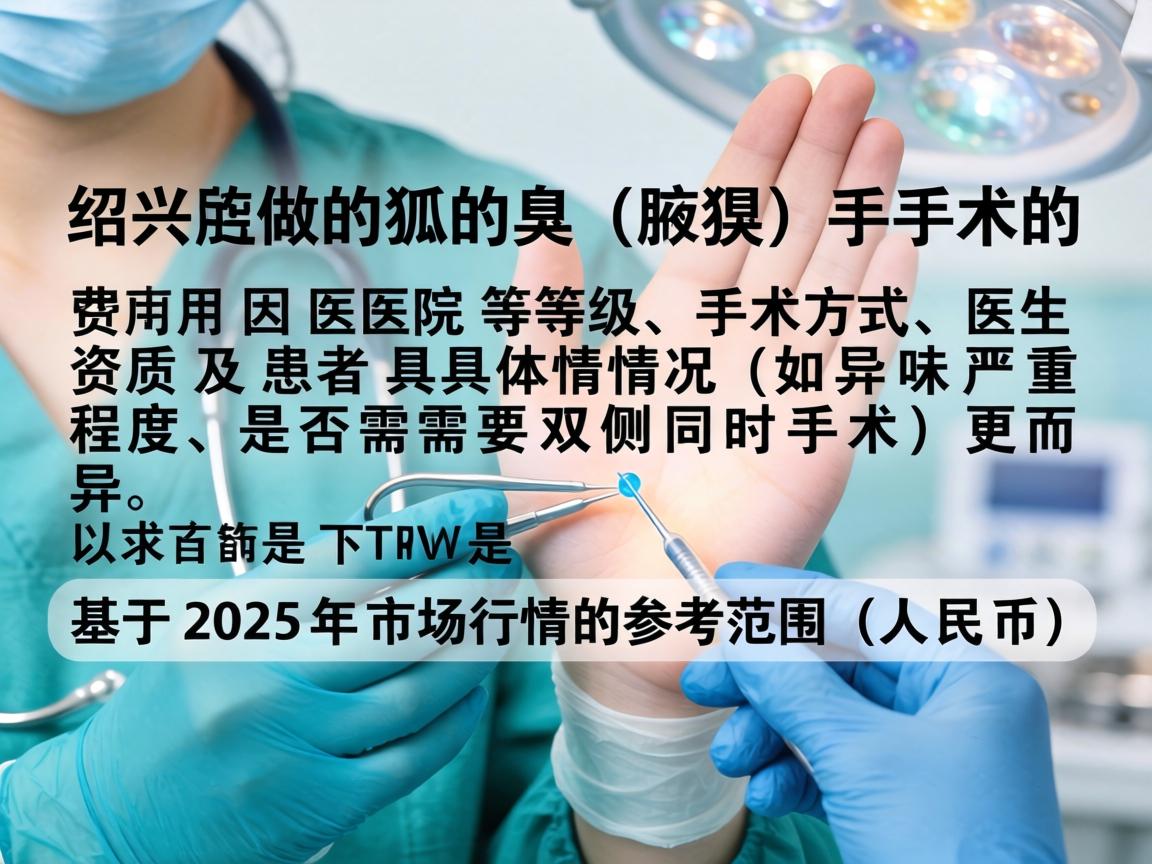 在绍兴做狐臭(腋臭)手术的费用因医院等级、手术方式、医生资质及患者具体情况(如异味严重程度、是否需要双侧同时手术)而异。以下是基于2025年市场行情的参考范围(人民币) 在绍兴做狐臭(腋臭)手术的费用因医院等级、手术方式、医生资质及患者具体情况(如异味严重程度、是否需要双侧同时手术)而异。以下是基于2025年市场行情的参考范围(人民币)