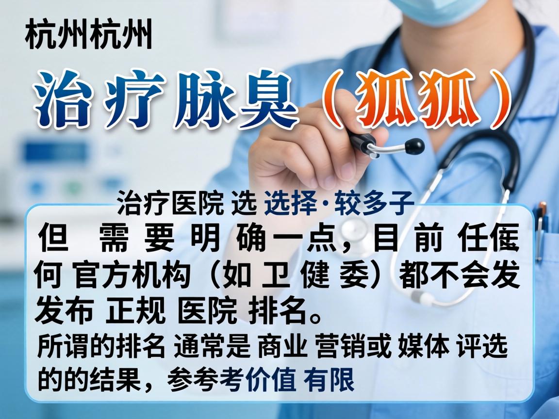 在杭州，治疗腋臭（狐臭）的医院选择较多，但需要明确一点，目前任何官方机构（如卫健委）都不会发布正规医院排名。所谓的排名通常是商业营销或媒体评选的结果，参考价值有限