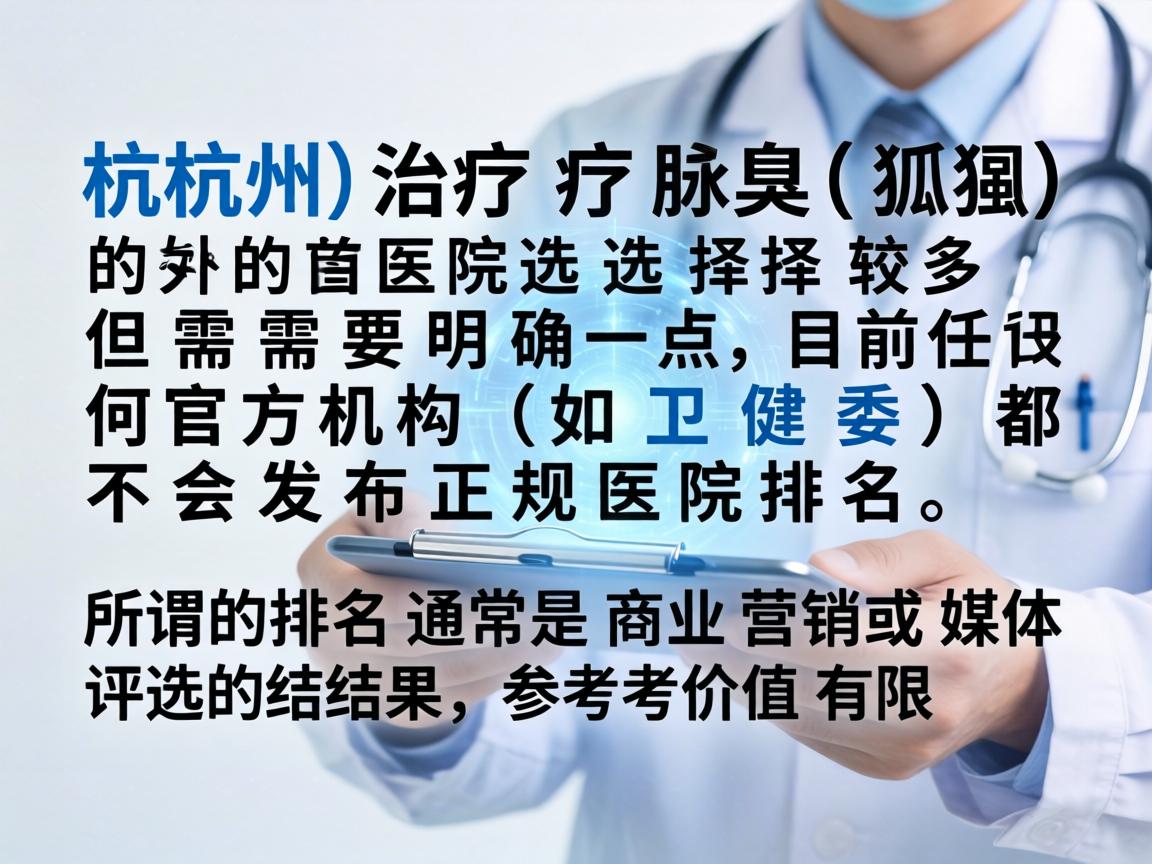 在杭州，治疗腋臭（狐臭）的医院选择较多，但需要明确一点，目前任何官方机构（如卫健委）都不会发布正规医院排名。所谓的排名通常是商业营销或媒体评选的结果，参考价值有限