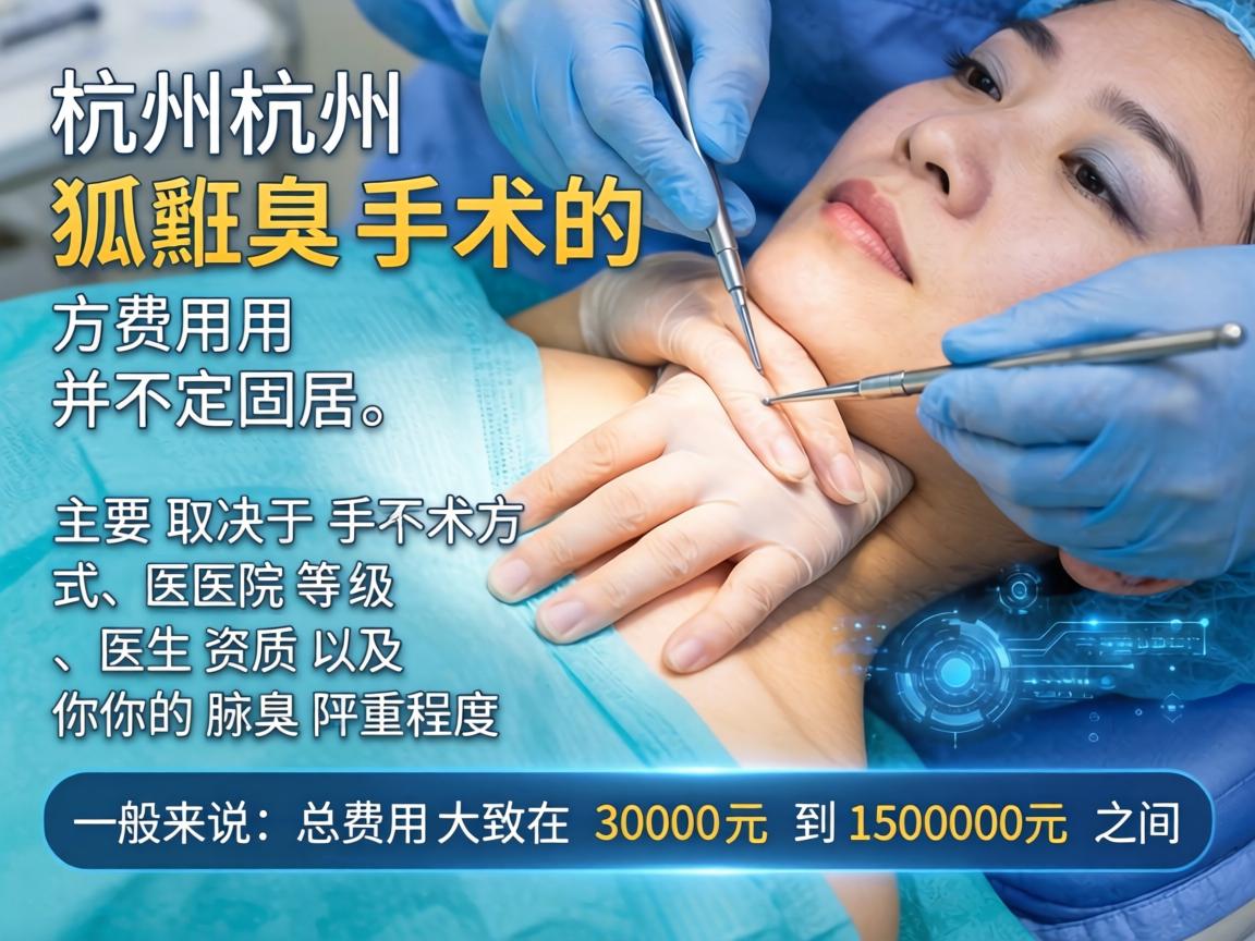 在杭州，狐臭手术的费用并不是固定的，主要取决于手术方式、医院等级、医生资质以及你的腋臭严重程度。一般来说，总费用大致在 3000元 到 15000元 之间