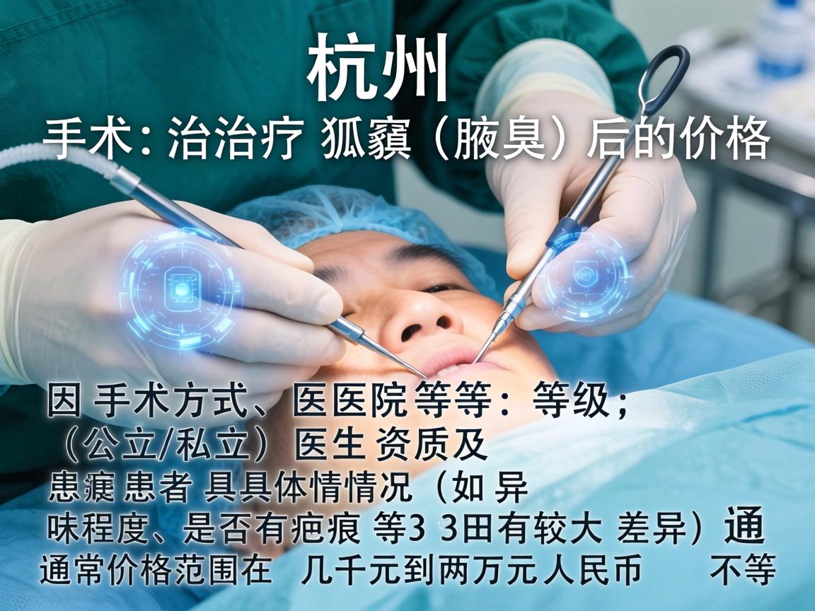 在杭州,手术治疗狐臭(腋臭)的价格因手术方式、医院等级(公立/私立)医生资质及患者具体情况(如异味程度、是否有疤痕等)而有较大差异。通常价格范围在 几千元到两万元人民币 不等 在杭州,手术治疗狐臭(腋臭)的价格因手术方式、医院等级(公立/私立)医生资质及患者具体情况(如异味程度、是否有疤痕等)而有较大差异。通常价格范围在 几千元到两万元人民币 不等