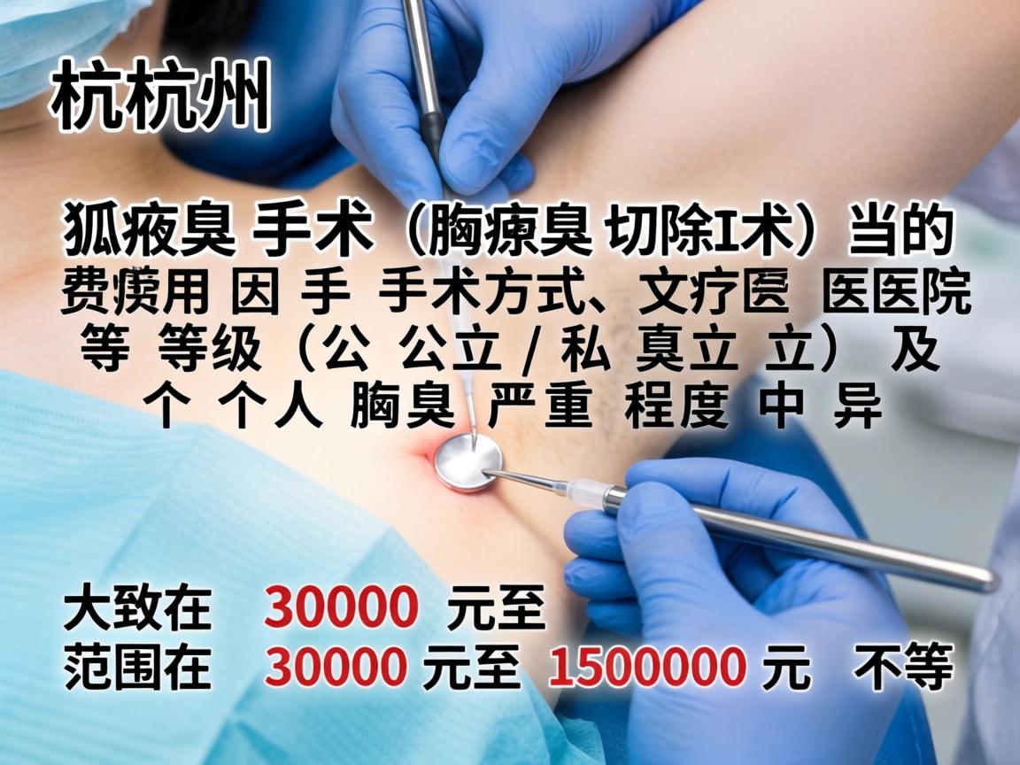 在杭州，狐臭手术（腋臭切除术）的费用因手术方式、医院等级（公立/私立）及个人腋臭严重程度而异。大致范围在 3000 元至 15000 元 不等