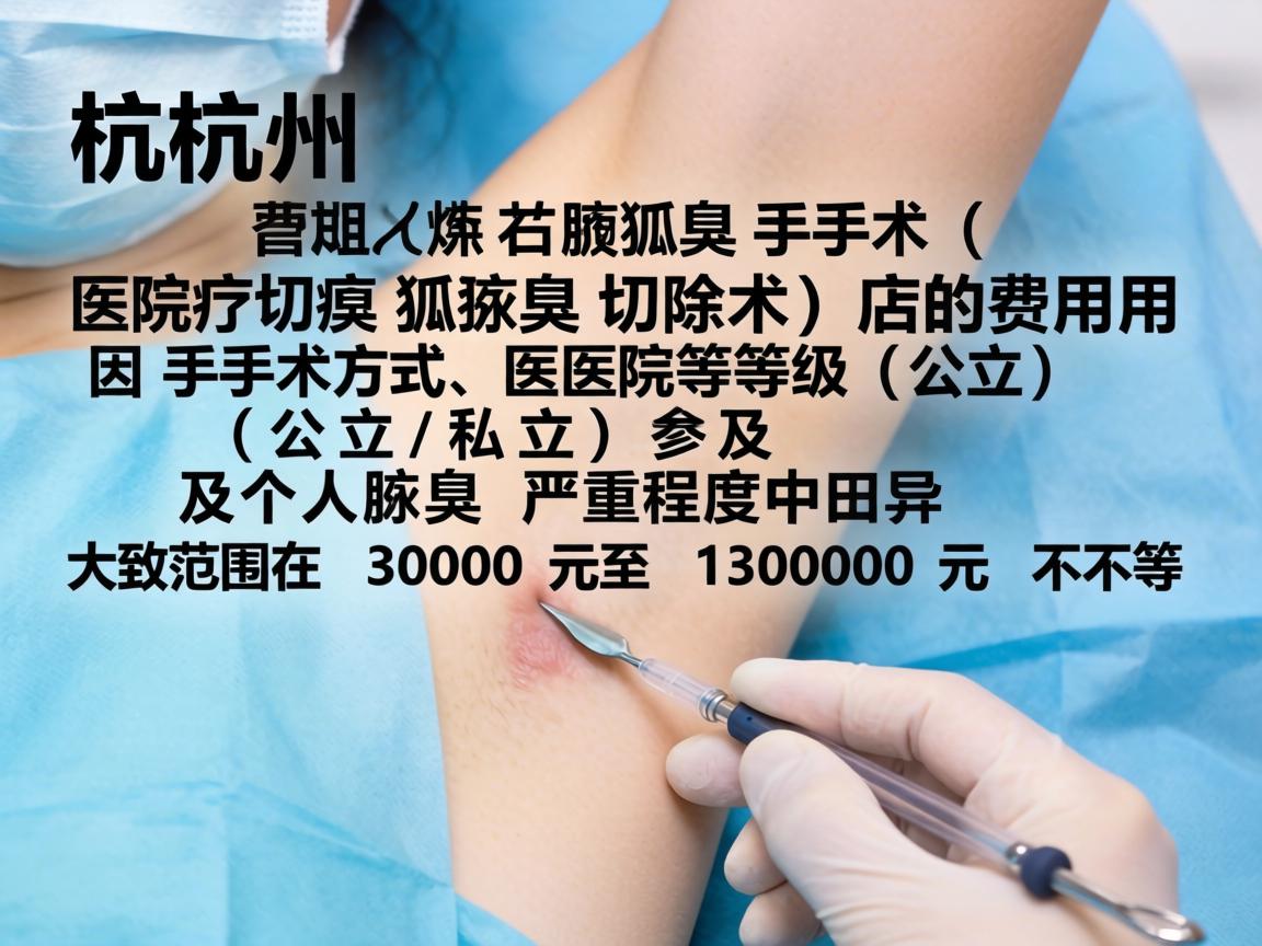 在杭州，狐臭手术（腋臭切除术）的费用因手术方式、医院等级（公立/私立）及个人腋臭严重程度而异。大致范围在 3000 元至 15000 元 不等
