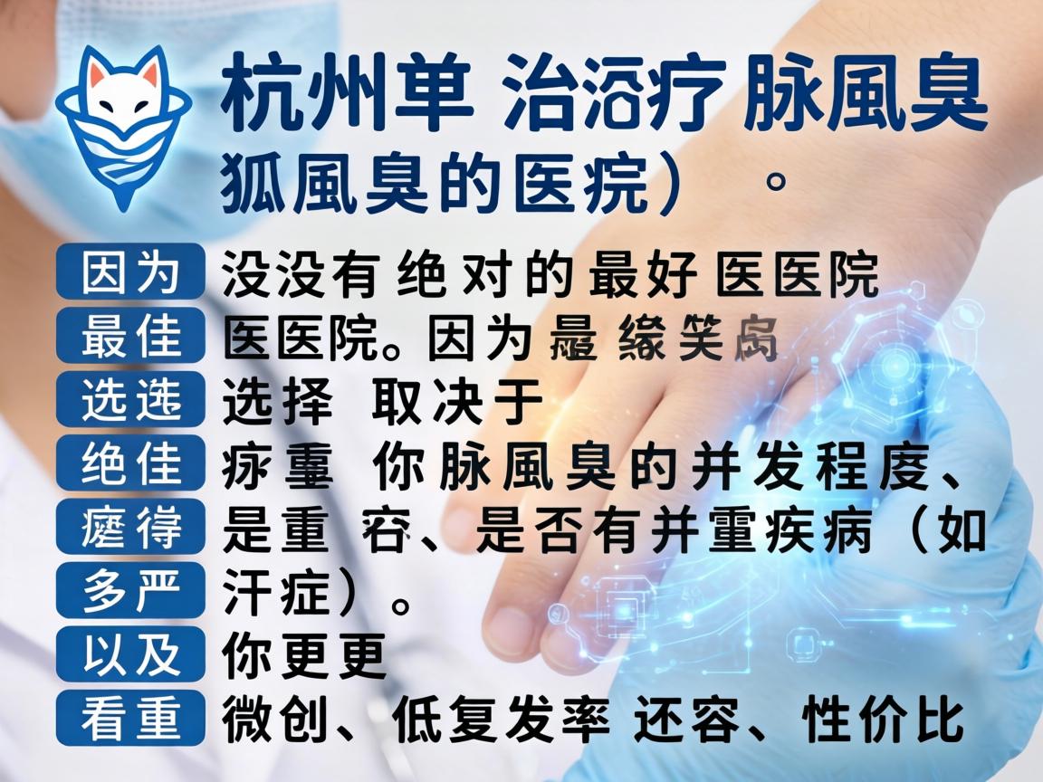在杭州,治疗腋臭(狐臭)并没有绝对的最好医院,因为最佳选择取决于你腋臭的严重程度、是否有并发疾病(如多汗症)以及你更看重微创、低复发率还是性价比 在杭州,治疗腋臭(狐臭)并没有绝对的最好医院,因为最佳选择取决于你腋臭的严重程度、是否有并发疾病(如多汗症)以及你更看重微创、低复发率还是性价比