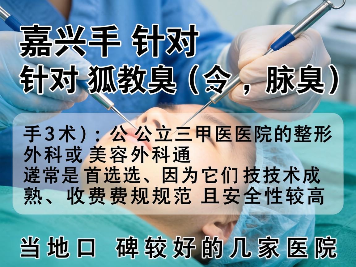 在嘉兴,针对狐臭(腋臭)手术,公立三甲医院的整形外科或美容外科通常是首选,因为它们技术成熟、收费规范且安全性较高。以下是当地口碑较好的几家医院 在嘉兴,针对狐臭(腋臭)手术,公立三甲医院的整形外科或美容外科通常是首选,因为它们技术成熟、收费规范且安全性较高。以下是当地口碑较好的几家医院