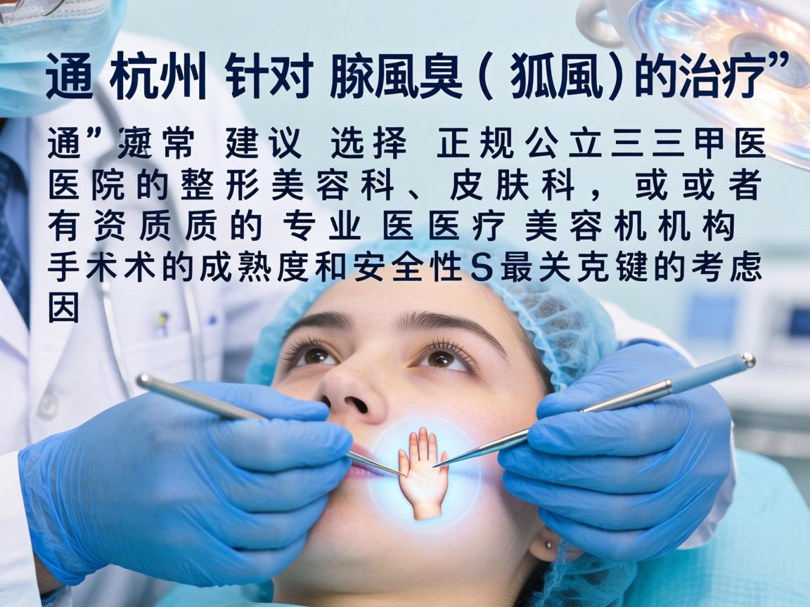 在杭州，针对腋臭（狐臭）的治疗，通常建议选择正规公立三甲医院的整形美容科、皮肤科，或者有资质的专业医疗美容机构。手术的成熟度和安全性是最关键的考虑因素