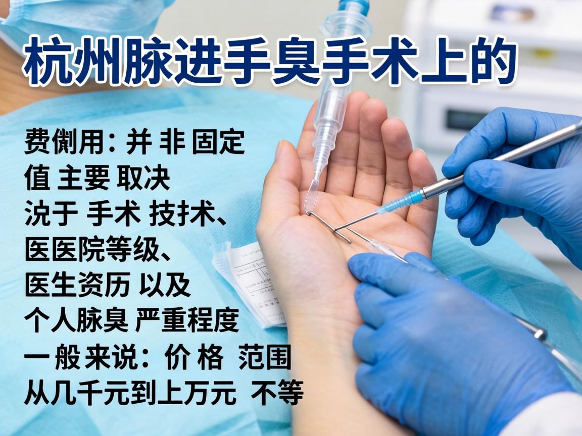 在杭州进行腋臭手术的费用并非固定值,主要取决于手术技术、医院等级、医生资历以及个人腋臭严重程度。一般来说,价格范围从几千元到上万元不等 在杭州进行腋臭手术的费用并非固定值,主要取决于手术技术、医院等级、医生资历以及个人腋臭严重程度。一般来说,价格范围从几千元到上万元不等