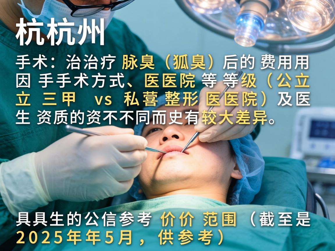 在杭州，手术治疗腋臭（狐臭）的费用因手术方式、医院等级（公立三甲 vs 私立整形医院）及医生资质的不同而有较大差异。以下是具体的参考价格范围（截至2025年5月，供参考）