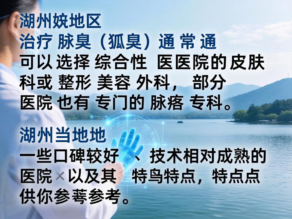 在湖州地区,治疗腋臭(狐臭)通常可以选择综合性医院的皮肤科或整形美容外科,部分医院也有专门的腋臭专科。以下是湖州当地一些口碑较好、技术相对成熟的医院及其特点,供你参考 在湖州地区,治疗腋臭(狐臭)通常可以选择综合性医院的皮肤科或整形美容外科,部分医院也有专门的腋臭专科。以下是湖州当地一些口碑较好、技术相对成熟的医院及其特点,供你参考