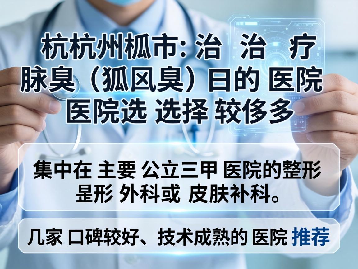 杭州市治疗腋臭(狐臭)的医院选择较多,主要集中在公立三甲医院的整形外科或皮肤科。以下是几家口碑较好、技术成熟的医院推荐 杭州市治疗腋臭(狐臭)的医院选择较多,主要集中在公立三甲医院的整形外科或皮肤科。以下是几家口碑较好、技术成熟的医院推荐