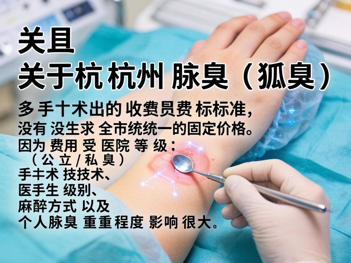 关于杭州腋臭(狐臭)手术的收费标准,没有全市统一的固定价格,因为费用受医院等级(公立/私立)手术技术、医生级别、麻醉方式以及个人腋臭严重程度影响很大 关于杭州腋臭(狐臭)手术的收费标准,没有全市统一的固定价格,因为费用受医院等级(公立/私立)手术技术、医生级别、麻醉方式以及个人腋臭严重程度影响很大