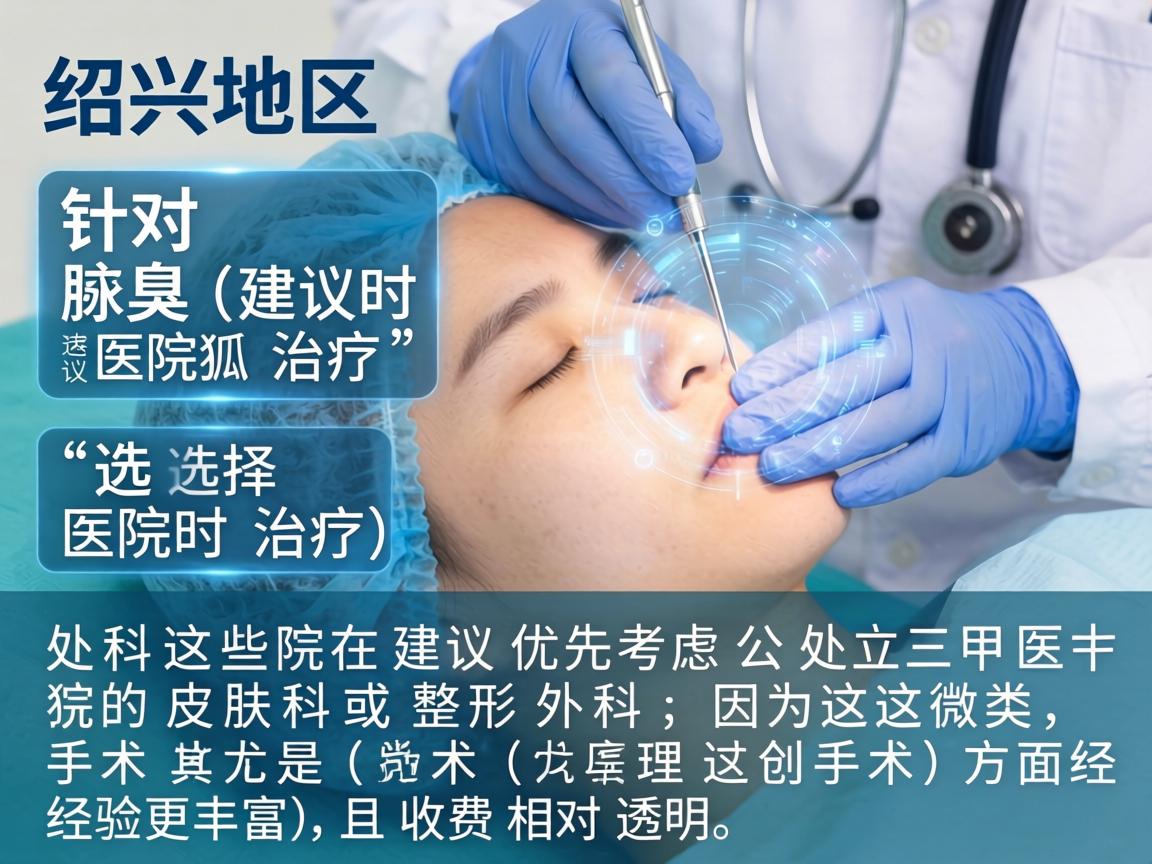 在绍兴地区，针对腋臭（狐臭）的治疗，选择医院时建议优先考虑公立三甲医院的皮肤科或整形外科，因为这些科室在处理这类手术（尤其是微创手术）方面经验更丰富，且收费相对透明
