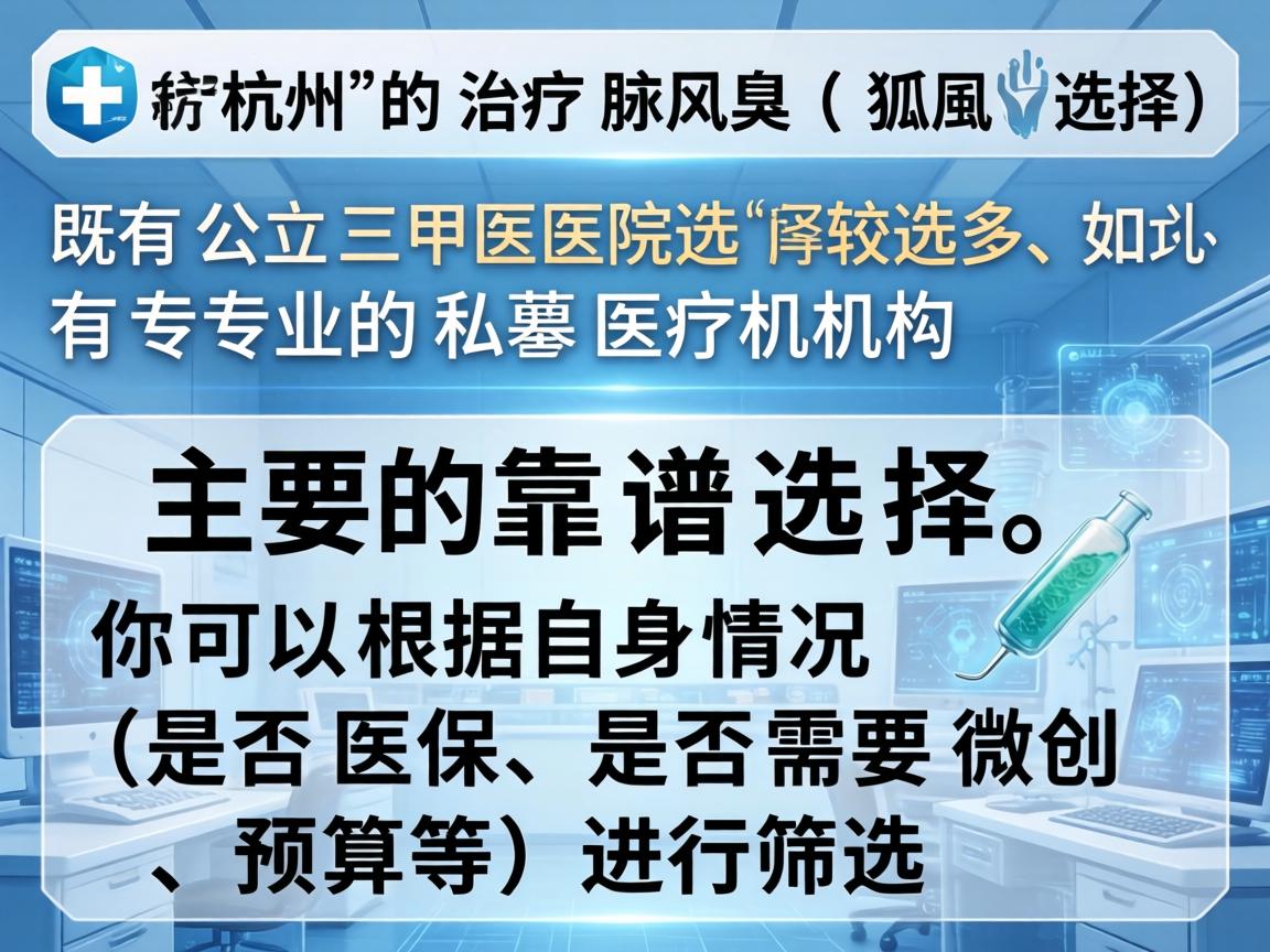 在杭州,治疗腋臭(狐臭)的医院选择较多,既有公立三甲医院,也有专业的私立医疗机构。以下是主要的靠谱选择,你可以根据自身情况(如是否医保、是否需要微创、预算等)进行筛选 在杭州,治疗腋臭(狐臭)的医院选择较多,既有公立三甲医院,也有专业的私立医疗机构。以下是主要的靠谱选择,你可以根据自身情况(如是否医保、是否需要微创、预算等)进行筛选