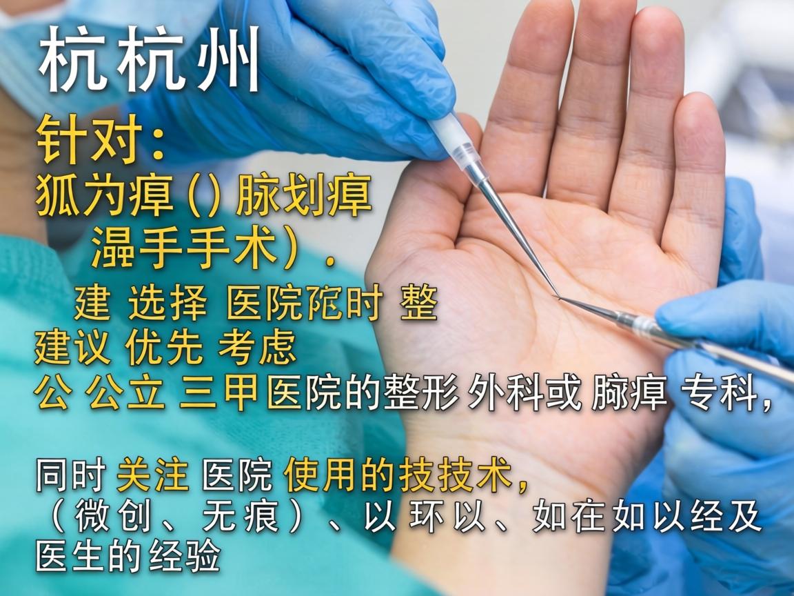 在杭州,针对狐臭(腋臭)手术,选择医院时建议优先考虑公立三甲医院的整形外科或腋臭专科,同时关注医院使用的技术(如微创、无痕)以及医生的经验 在杭州,针对狐臭(腋臭)手术,选择医院时建议优先考虑公立三甲医院的整形外科或腋臭专科,同时关注医院使用的技术(如微创、无痕)以及医生的经验
