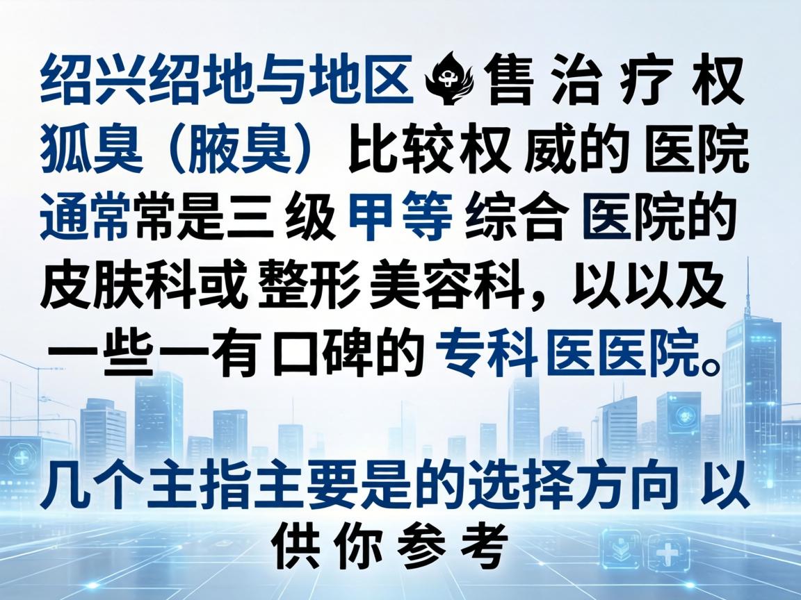 在绍兴地区，治疗狐臭（腋臭）比较权威的医院通常是三级甲等综合医院的皮肤科或整形美容科，以及一些有口碑的专科医院。以下是几个主要的选择方向，供你参考