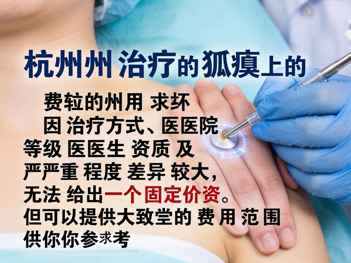 在杭州治疗狐臭的费用因治疗方式、医院等级、医生资质及严重程度差异较大,无法给出一个固定价格,但可以提供大致的费用范围供你参考 在杭州治疗狐臭的费用因治疗方式、医院等级、医生资质及严重程度差异较大,无法给出一个固定价格,但可以提供大致的费用范围供你参考