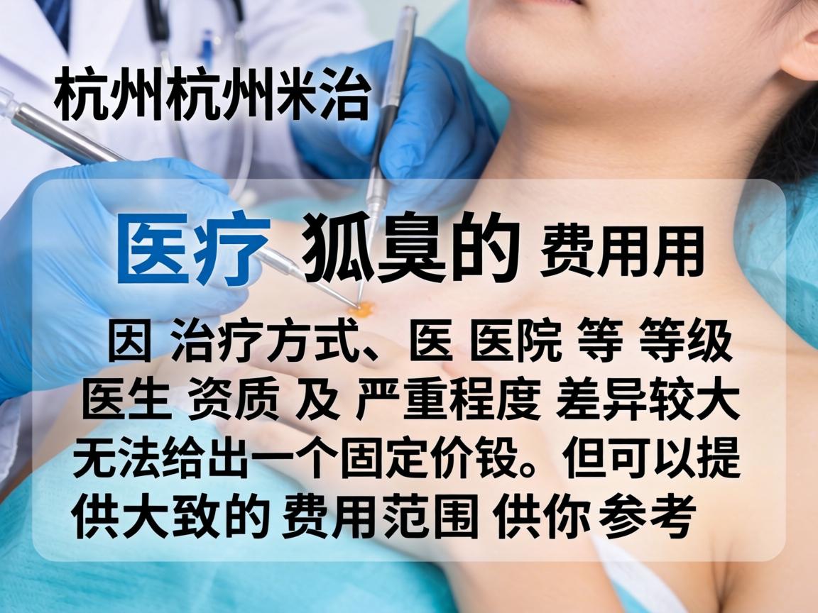 在杭州治疗狐臭的费用因治疗方式、医院等级、医生资质及严重程度差异较大,无法给出一个固定价格,但可以提供大致的费用范围供你参考 在杭州治疗狐臭的费用因治疗方式、医院等级、医生资质及严重程度差异较大,无法给出一个固定价格,但可以提供大致的费用范围供你参考