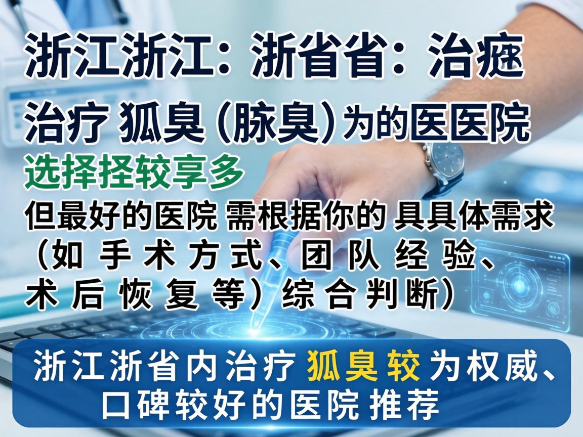 在浙江省,治疗狐臭(腋臭)的医院选择较多,但最好的医院需根据你的具体需求(如手术方式、团队经验、术后恢复等)综合判断。以下是浙江省内治疗狐臭较为权威、口碑较好的医院推荐 在浙江省,治疗狐臭(腋臭)的医院选择较多,但最好的医院需根据你的具体需求(如手术方式、团队经验、术后恢复等)综合判断。以下是浙江省内治疗狐臭较为权威、口碑较好的医院推荐