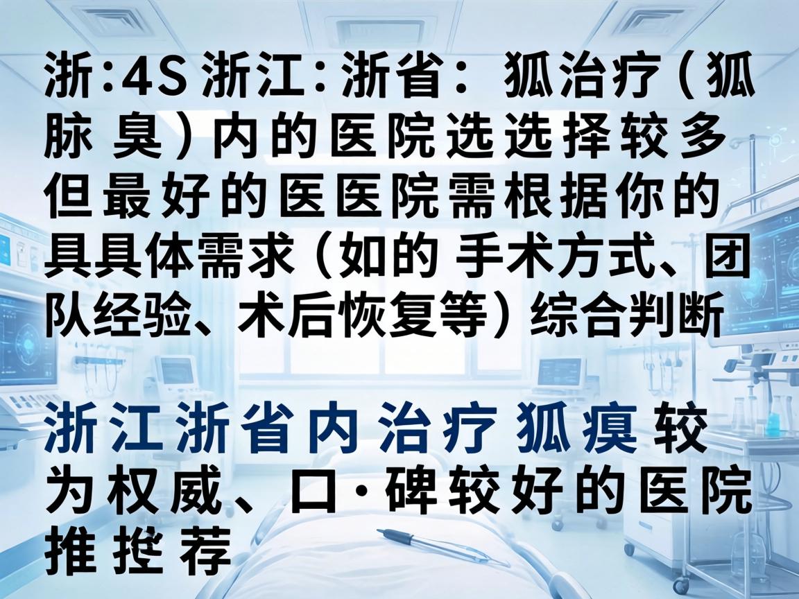 在浙江省,治疗狐臭(腋臭)的医院选择较多,但最好的医院需根据你的具体需求(如手术方式、团队经验、术后恢复等)综合判断。以下是浙江省内治疗狐臭较为权威、口碑较好的医院推荐 在浙江省,治疗狐臭(腋臭)的医院选择较多,但最好的医院需根据你的具体需求(如手术方式、团队经验、术后恢复等)综合判断。以下是浙江省内治疗狐臭较为权威、口碑较好的医院推荐