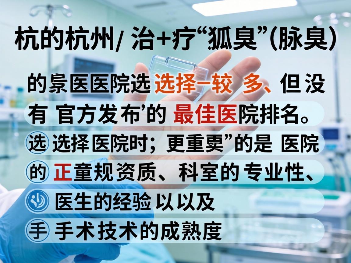 在杭州，治疗狐臭（腋臭）的医院选择较多，但没有官方发布的最佳医院排名。选择医院时，更重要的是医院的正规资质、科室的专业性、医生的经验以及手术技术的成熟度