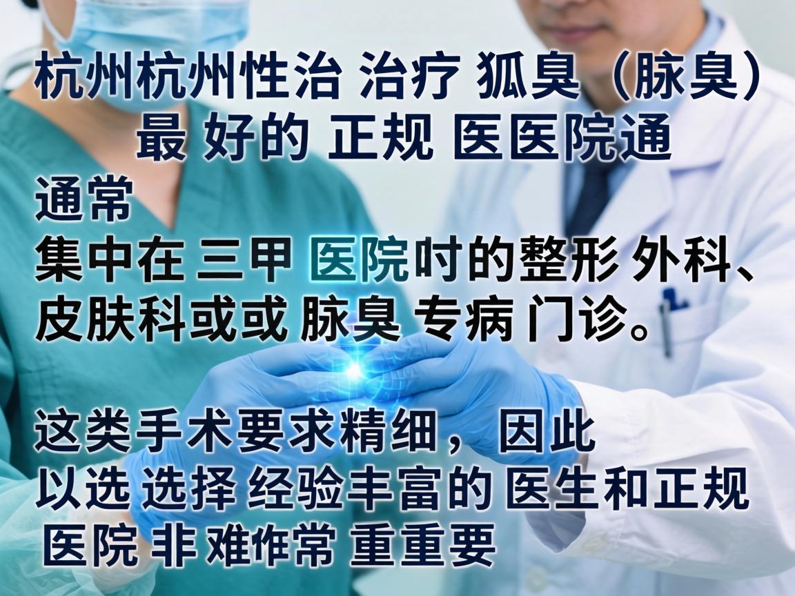 在杭州，治疗狐臭（腋臭）最好的正规医院通常集中在三甲医院的整形外科、皮肤科或腋臭专病门诊。这类手术要求精细，因此选择经验丰富的医生和正规医院非常重要