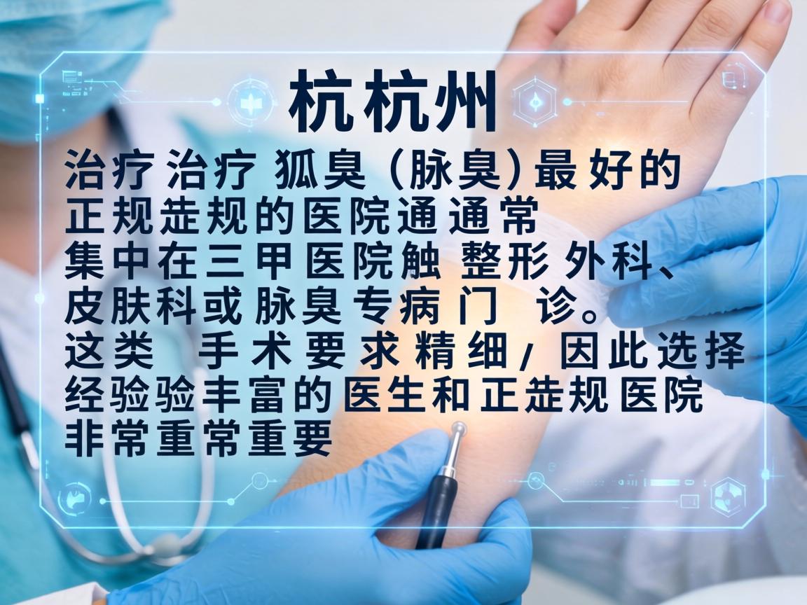 在杭州，治疗狐臭（腋臭）最好的正规医院通常集中在三甲医院的整形外科、皮肤科或腋臭专病门诊。这类手术要求精细，因此选择经验丰富的医生和正规医院非常重要