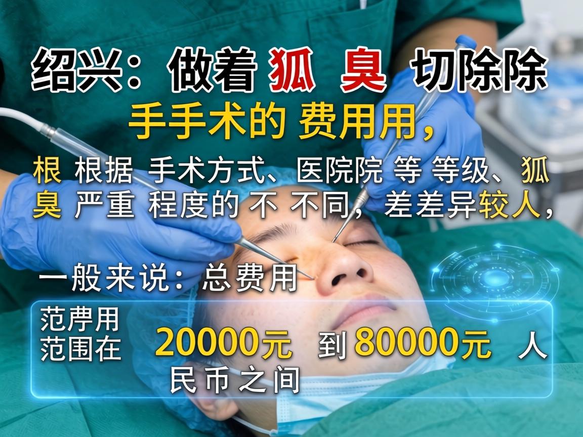 在绍兴做狐臭切除手术的费用,根据手术方式、医院等级和狐臭严重程度的不同,差异较大。一般来说,总费用范围在 2000元 到 8000元 人民币之间 在绍兴做狐臭切除手术的费用,根据手术方式、医院等级和狐臭严重程度的不同,差异较大。一般来说,总费用范围在 2000元 到 8000元 人民币之间