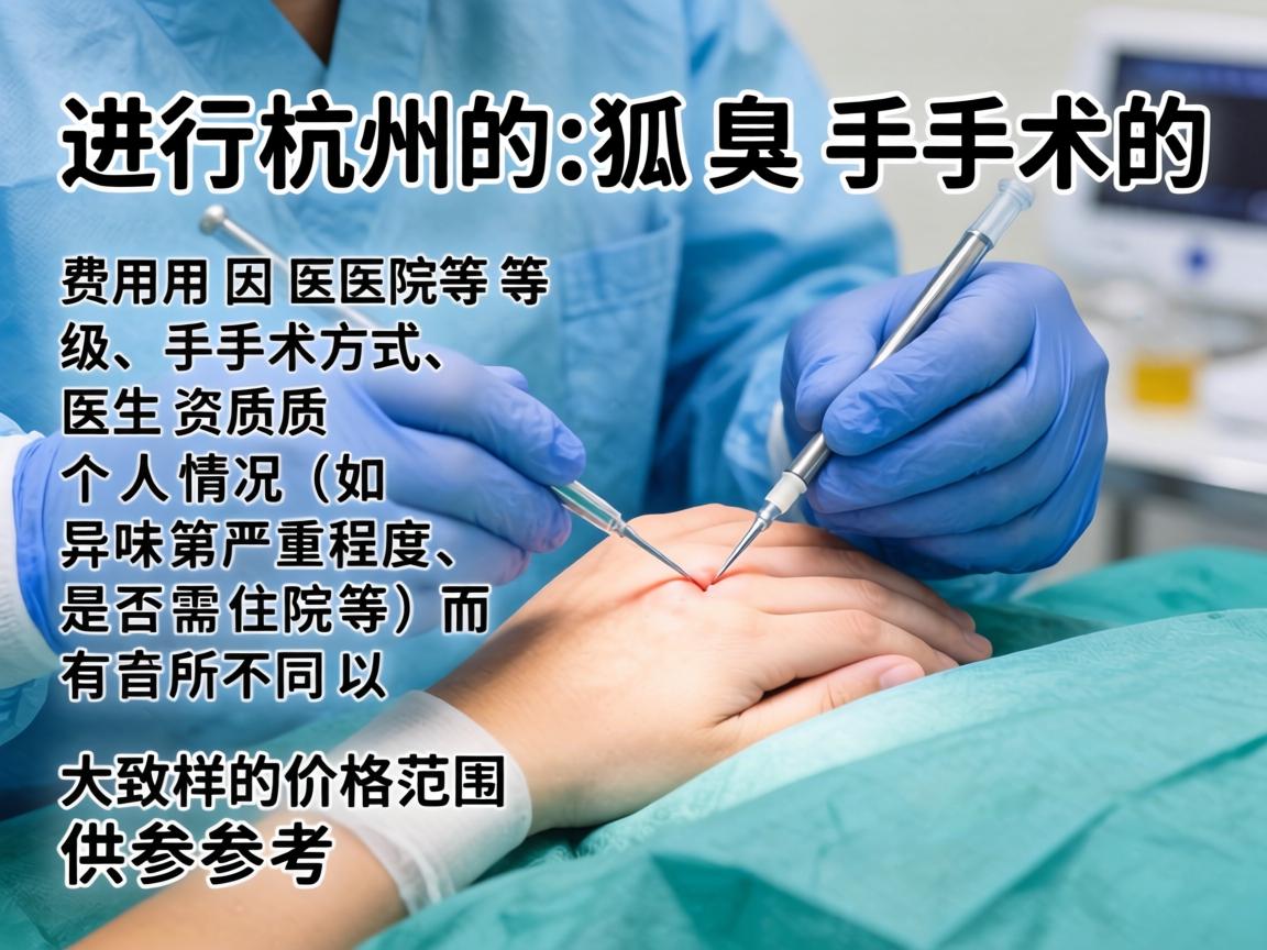 在杭州进行狐臭手术的费用因医院等级、手术方式、医生资质及个人情况(如异味严重程度、是否需住院等)而有所不同。以下是大致的价格范围供参考 在杭州进行狐臭手术的费用因医院等级、手术方式、医生资质及个人情况(如异味严重程度、是否需住院等)而有所不同。以下是大致的价格范围供参考