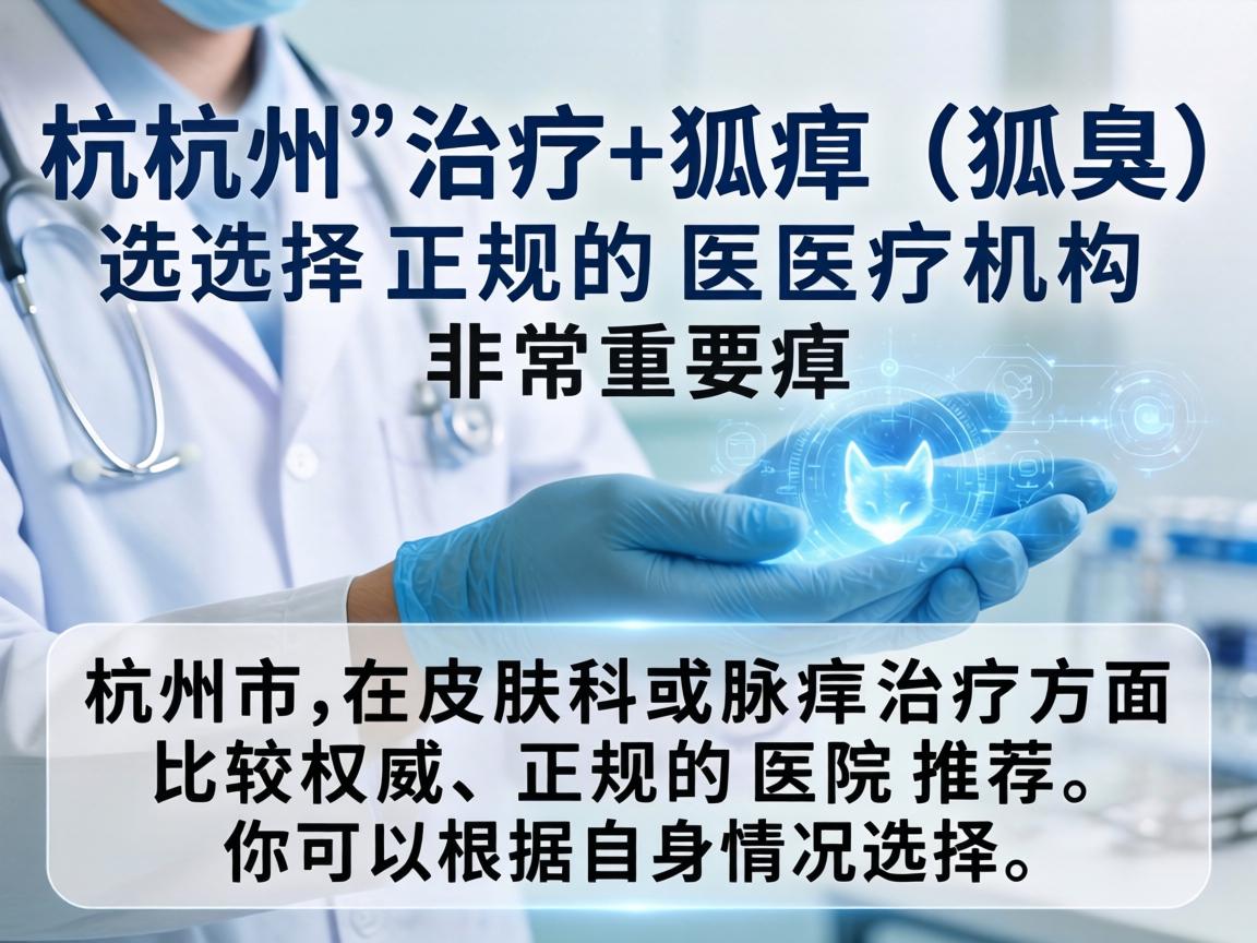 在杭州治疗狐臭(腋臭)选择正规的医疗机构非常重要。以下是杭州市在皮肤科或腋臭治疗方面比较权威、正规的医院推荐,你可以根据自身情况选择 在杭州治疗狐臭(腋臭)选择正规的医疗机构非常重要。以下是杭州市在皮肤科或腋臭治疗方面比较权威、正规的医院推荐,你可以根据自身情况选择