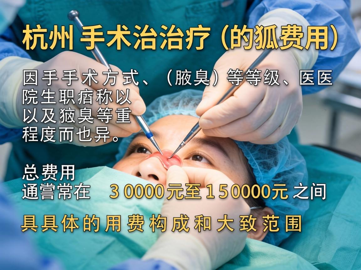 在杭州,手术治疗狐臭(腋臭)的费用因手术方式、医院等级、医生职称以及腋臭严重程度而异,总费用通常在 3000元至15000元 之间。以下是具体的费用构成和大致范围 在杭州,手术治疗狐臭(腋臭)的费用因手术方式、医院等级、医生职称以及腋臭严重程度而异,总费用通常在 3000元至15000元 之间。以下是具体的费用构成和大致范围