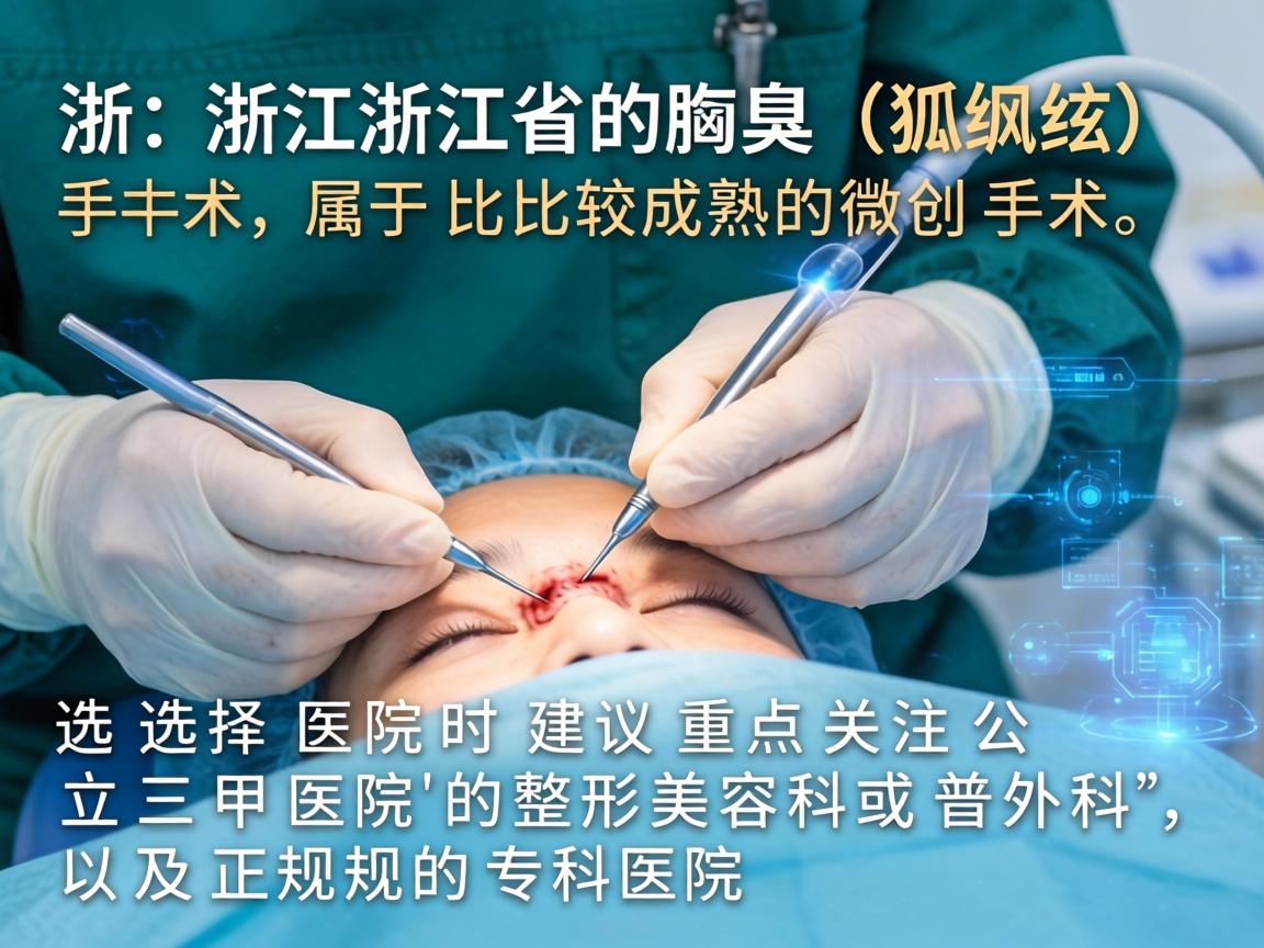 在浙江省,腋臭(狐臭)手术属于比较成熟的微创手术,选择医院时建议重点关注公立三甲医院的整形美容科或普外科,以及正规的专科医院 在浙江省,腋臭(狐臭)手术属于比较成熟的微创手术,选择医院时建议重点关注公立三甲医院的整形美容科或普外科,以及正规的专科医院