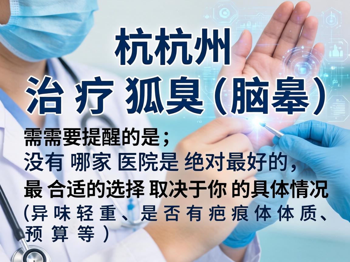 在杭州，治疗狐臭（腋臭）的医院选择较多。需要提醒的是，没有哪家医院是绝对最好的，最合适的选择取决于你的具体情况（如异味轻重、是否有疤痕体质、预算等）