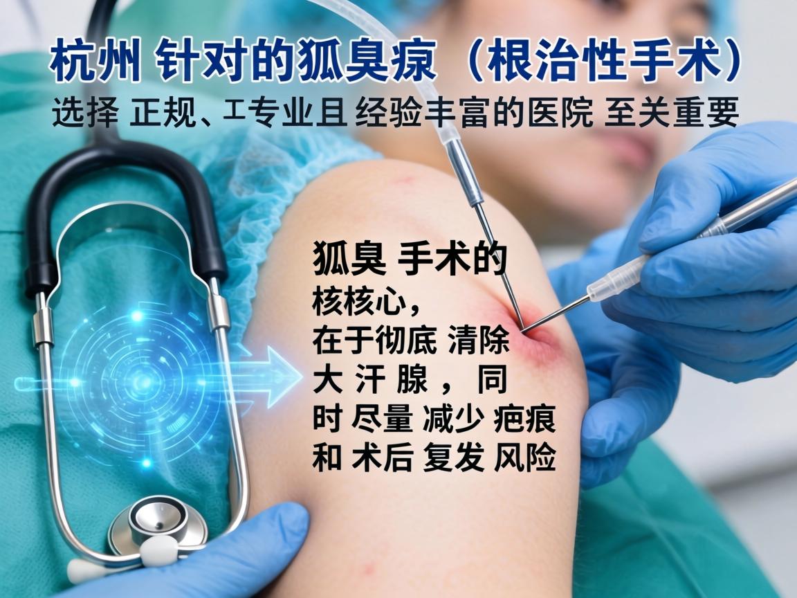 在杭州,针对狐臭(腋臭)的根治性手术,选择正规、专业且经验丰富的医院至关重要。狐臭手术的核心在于彻底清除大汗腺,同时尽量减少疤痕和术后复发风险 在杭州,针对狐臭(腋臭)的根治性手术,选择正规、专业且经验丰富的医院至关重要。狐臭手术的核心在于彻底清除大汗腺,同时尽量减少疤痕和术后复发风险